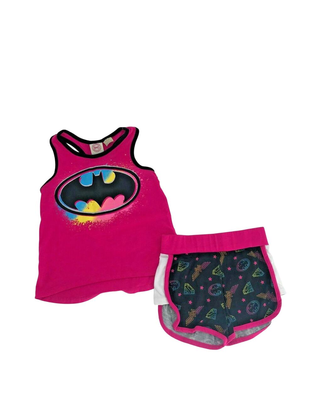 DC Comics Girls Pajama Set PJs Batgirl Supergirl Superheroes Shirt Shorts Sz XS